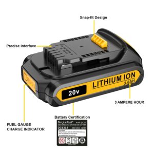 Simple Plus+ 4Packs 20V 3.0Ah Replacement Battery for Dewalt 20V Compatible with Dewalt DCB200 DCB205 DCB206 DCD DCF DCG Series Cordless Power Tools