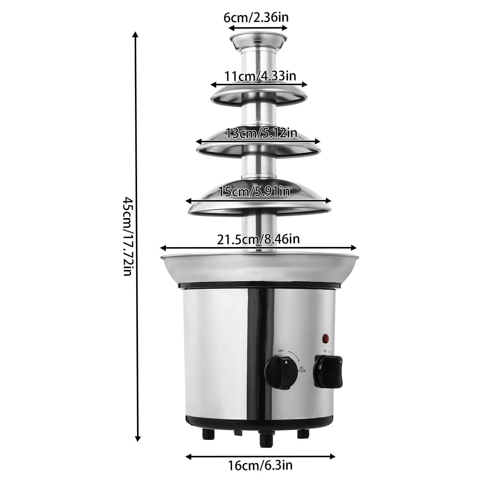 4 Tier Chocolate Fountain Machine, 170W Commercial Hot Chocolate Fondue Tower, Large Capacity Stainless Steel Chocolate Melting Heating Machine for Nacho Cheese Liqueurs Party Wedding