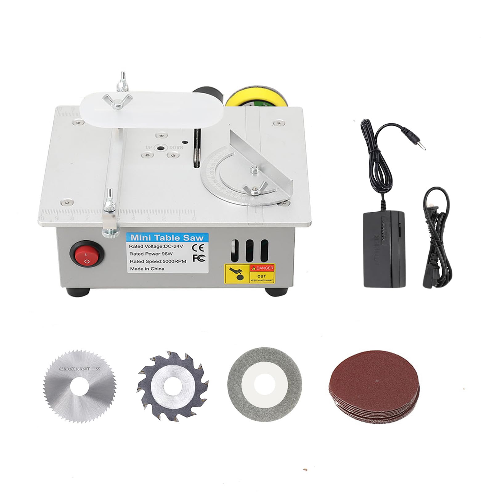 Mini Table Saw, Small Precision Craft Table Saw 7-Speed Adjustable, 96W 5000RPM Desktop Electric Saw Cutter, 1/2" Adjustable Cut Depth, for DIY Woodworking Metal Plastic Acrylic Cutting