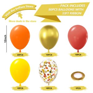 Kelfara Fall Balloons 80PCS 12 inch Orange Yellow Burgundy and Gold Confetti Latex Balloons with Ribbons for Fall Baby Shower Birthday ThanksGiving Pumpkin Themed Party Decorations