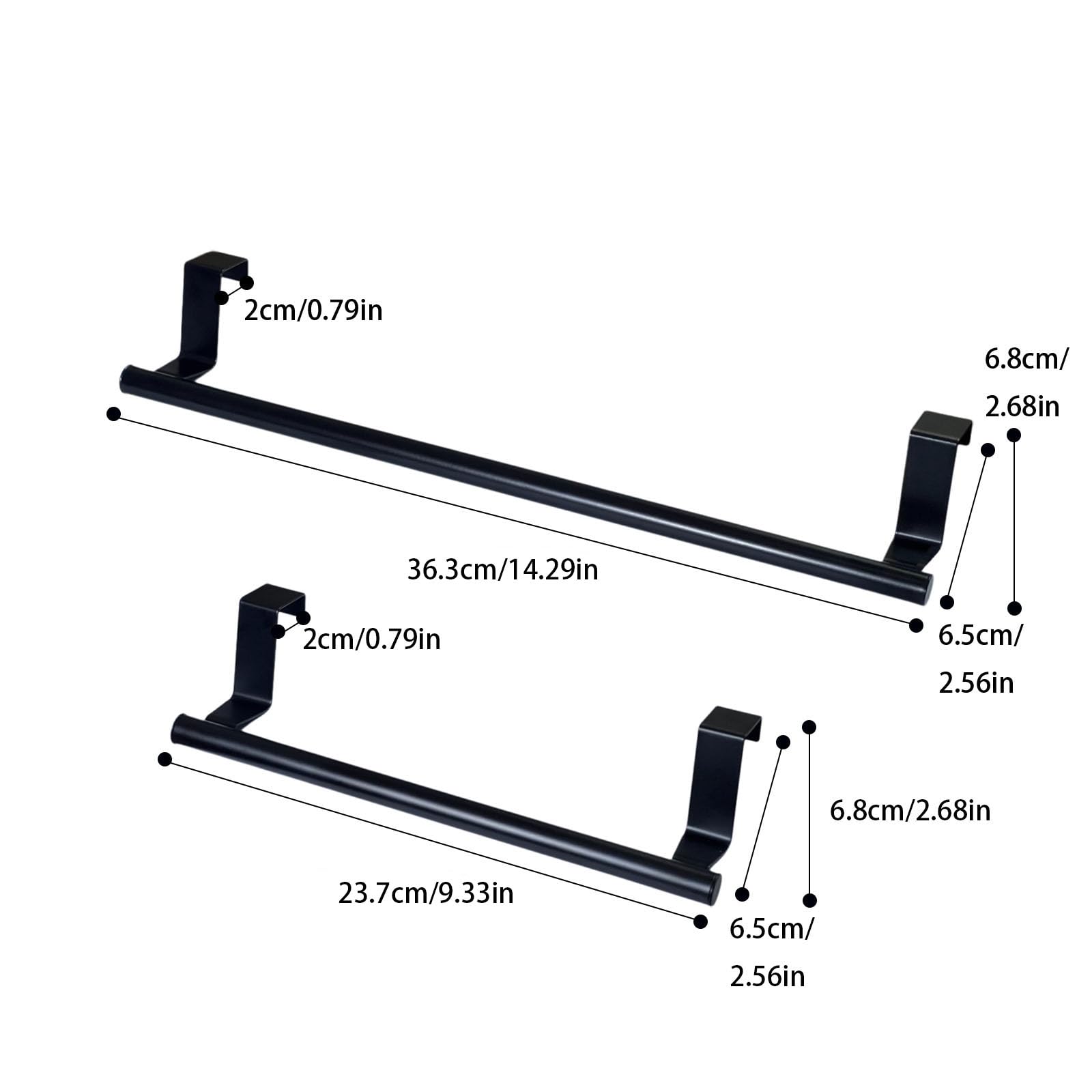 2-PCS Over Cabinet Towel Bar - Convenient Durable Electroplated Stainless Steel Kitchen Towel Rack for Cabinet Doors, 14.29" + 9.33" Black Set