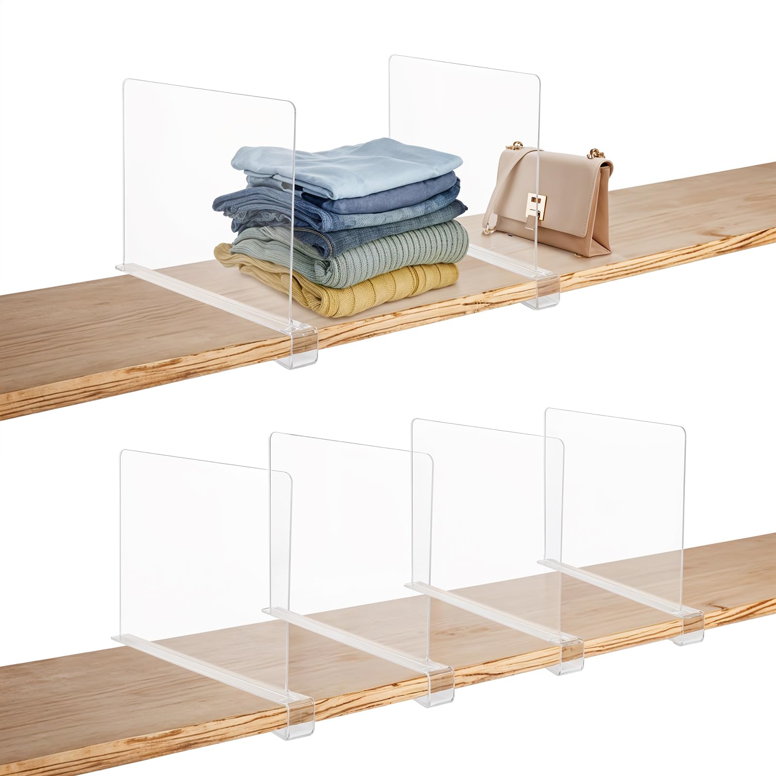 Lemecima 6 Pack Clear Acrylic Shelf Dividers, Closets Shelf and Closet Separator for Organization in Bedroom, Kitchen and Office Shelves