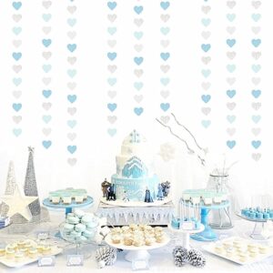 Light-Blue White-Silver Party-Decoration Heart Garland - 52ft Baby Boy Shower Birthday Streamers,Graduation Bachelorette Bridal Christmas Banner Decor Lasting Surprise