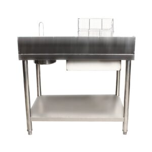 YUNLAIGOTOP Stainless Steel Work Table Fried Chicken Breading Table Commercial Food Prep Worktable Breading Table w/ 2 Basins+2 Baskets, Fried Food Prep Breader Station for Kitchen Restaurant Business