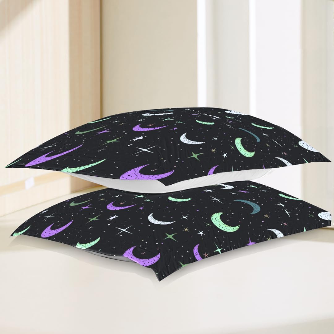 DiuuDi Cosmic Starry Duvet Cover Twin Size 3D Printed Black Background Duvet Cover Set Purple Moon White Stars Bedding Set Home Decoration Comforter Cover Cosy Quilt Cover with 2 Pillowcases