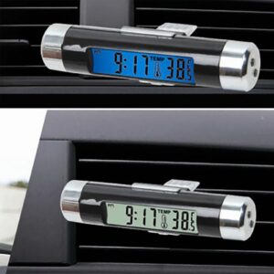 Car Clock Temperature Gauge, 2 in 1 Car Electronic Clock Thermometer Luminous LED Digital Display Air Vent Outlet Thermometer with Blue Backlight