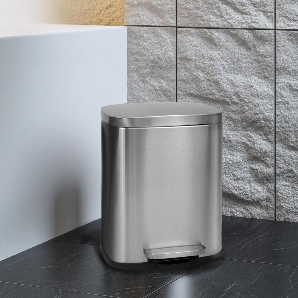 TARUNMO Bathroom Trash Can with Lid, 5L/1.3 Gal Stainless Steel Small Trash Can with Lid for Bathroom, Step On, Soft Close, Fingerprint Resistant