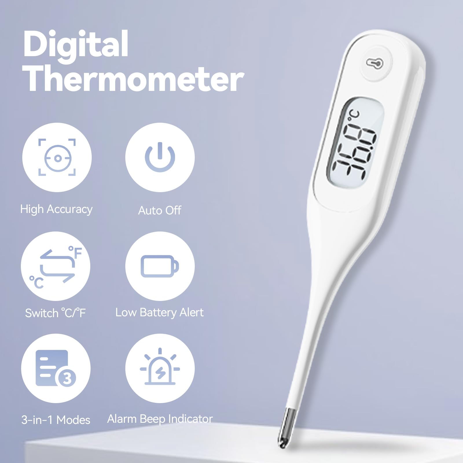 [Value Bundle] Berrcom Digital Thermometer DT101 & Berrcom Disposable Digital Thermometers Probe Covers Set of 100 for Adults and Kids DT100TZ