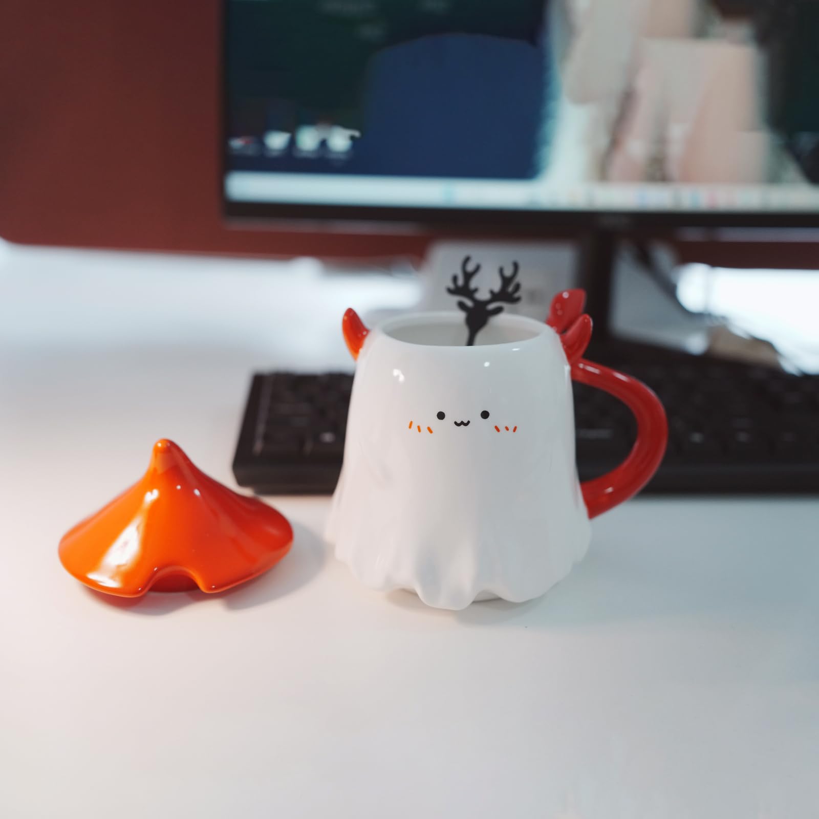 UKIFIRE Ghost Coffee Mug, Halloween mug,Fun Coffee Mug, Ceramic mug, Cute Gifts, Suitable for Parents and Couples, Kawaii Gifts For Various Holidays, Creative Ceramic Cup