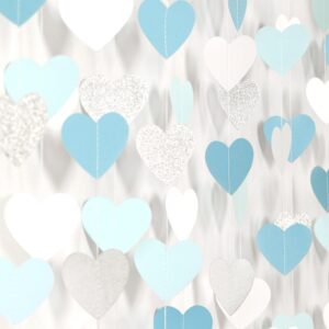 light-blue white-silver party-decoration heart garland - 52ft baby boy shower birthday streamers,graduation bachelorette bridal christmas banner decor lasting surprise