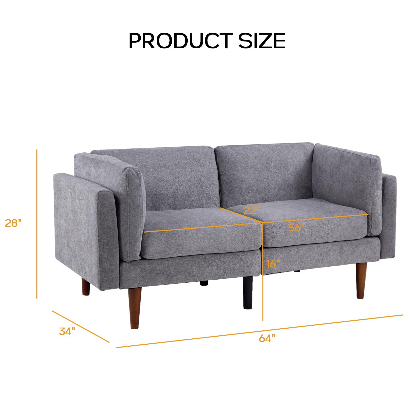 EBELLO Futon Sofa Bed, Soft Chenille Sleeper Loveseat Sofa, Mid Century Modern Futon Couch, Small Sofa Couch for Small Space Living Room, Grey