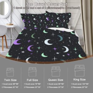 DiuuDi Cosmic Starry Duvet Cover Twin Size 3D Printed Black Background Duvet Cover Set Purple Moon White Stars Bedding Set Home Decoration Comforter Cover Cosy Quilt Cover with 2 Pillowcases