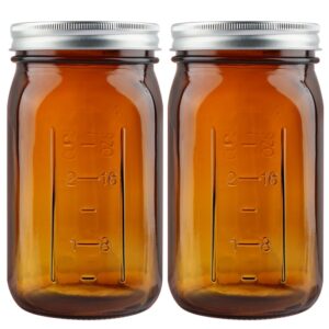 carblin 2 pack mason jars 32 oz, amber wide mouth canning jars with airtight lids, glass pint jars with bands labels brush, large storage quart jars for jam fermenting preserving