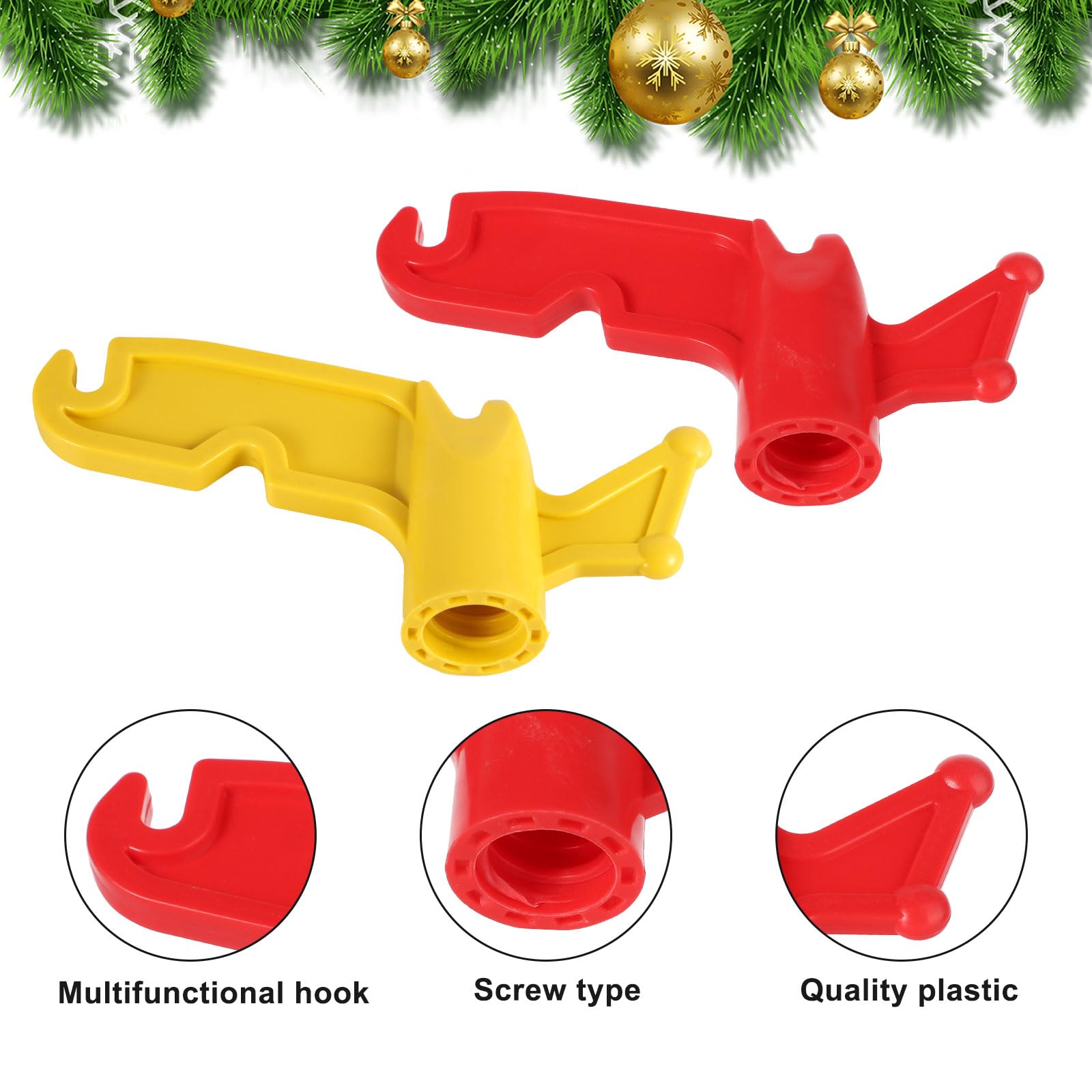 4pcs Plastic Utility Hook, 3/4" Threaded Extension Pole Attachments Multi-Purpose Screw on Christmas Light Installation Tools Acme Pole Head for String Lights (4 Colors)