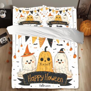 DiuuDi Halloween Duvet Cover King Size 3D Printed White Background Duvet Cover Set Halloween Pumpkin Ghost Spider Web Festival Gift Comforter Cover Cozy Quilt Cover with 2 Pillowcases