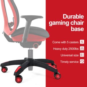 Frassie Gaming Chair Base Replacement with 5 Casters, Nylon Heavy Duty Desk Office Chair Wheel Base Part (Red)