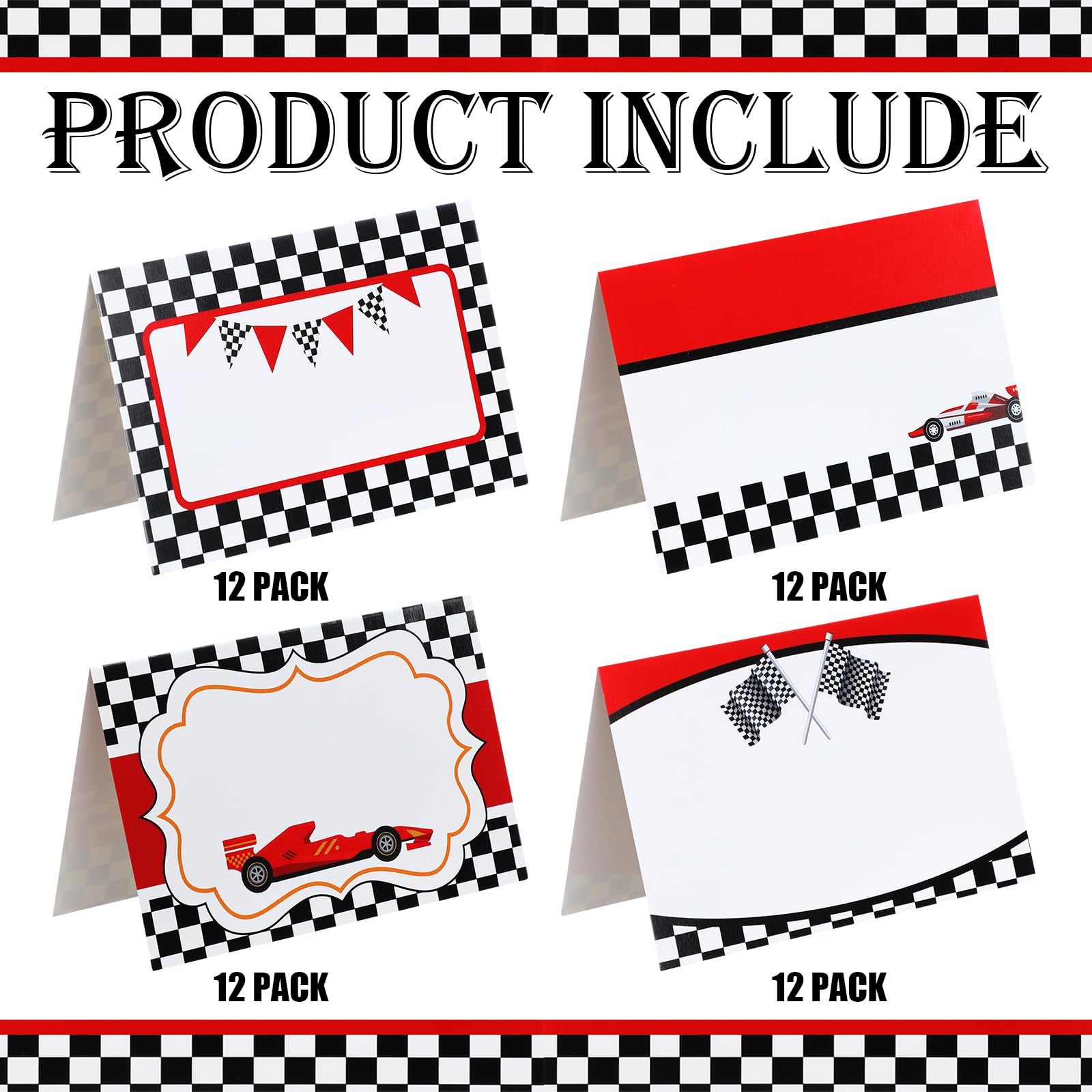 Affrolling 48 Pcs Race Car Food Labels Signs Folded Place Cards for Table Setting Blank Name Cards Birthday Party First Lap Around The Track Birthday Decorations