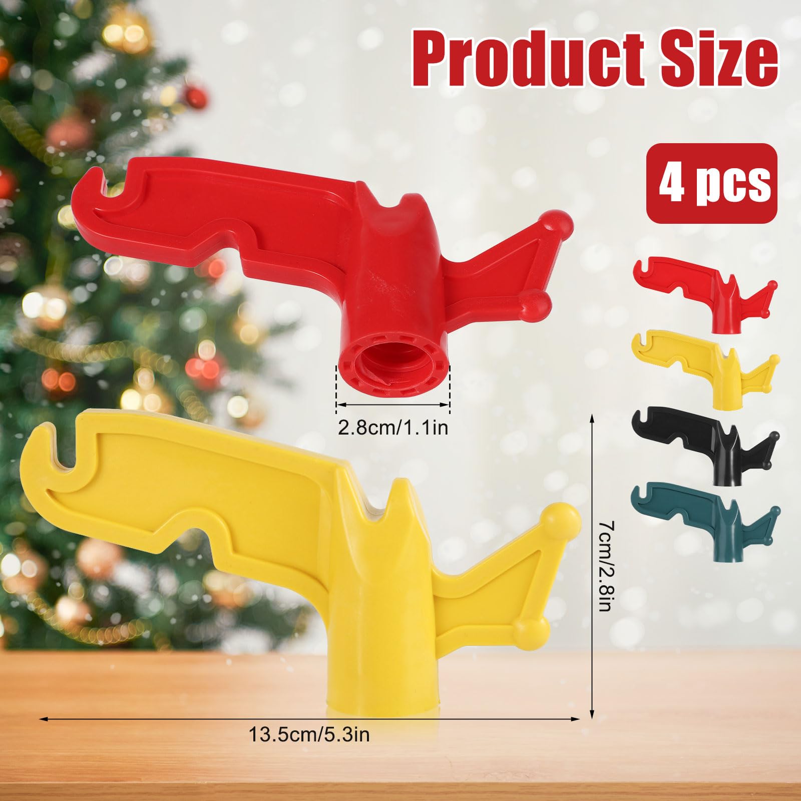 4pcs Plastic Utility Hook, 3/4" Threaded Extension Pole Attachments Multi-Purpose Screw on Christmas Light Installation Tools Acme Pole Head for String Lights (4 Colors)