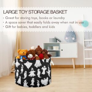 Krafig Halloween Ghost Pattern Round Collapsible Storage Basket, Large Toy Storage, Laundry Baskets, Open Home Storage Bins for Toy Organizer, Home Decor, Clothes, Toys