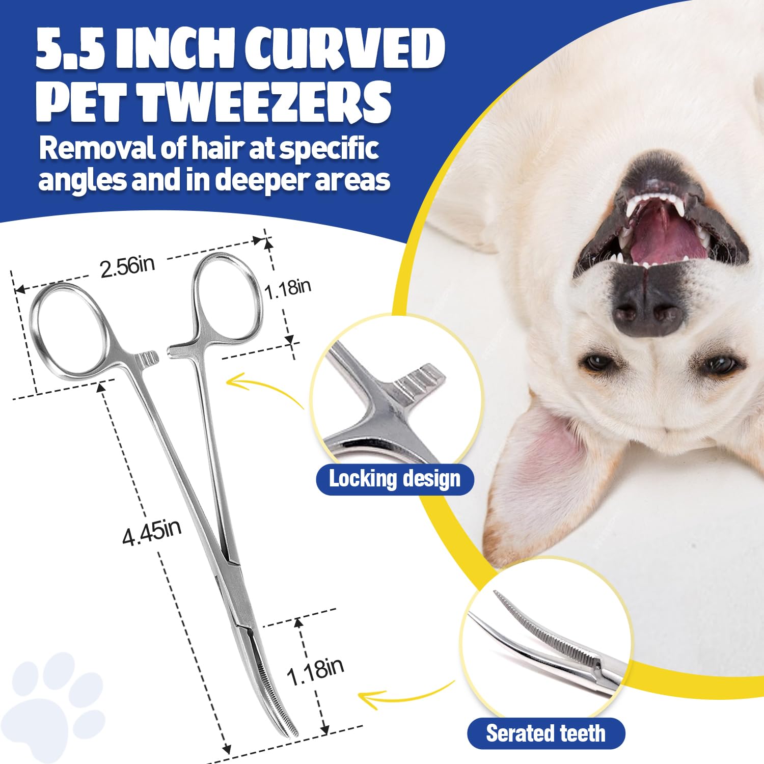 Ninibabie Updated Dog Ear Powder for Hair Removal,Ear Powder for Dogs Plucking with 5.5inch Hemostat Locking Forceps Curved, Removing Earwax and Odor