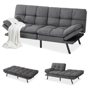 MUUEGM Futon Sofa Bed Futon Couch Leather Futon Memory Foam Futon Couch, Faux Leather Futon Couch Modern Loveseat Daybed Sofa for Living Room, Bedroom, Office, Dark Grey