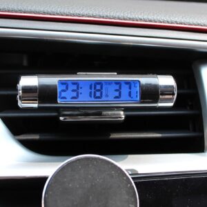 Car Clock Temperature Gauge, 2 in 1 Car Electronic Clock Thermometer Luminous LED Digital Display Air Vent Outlet Thermometer with Blue Backlight