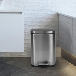 TARUNMO Bathroom Trash Can with Lid, 5L/1.3 Gal Stainless Steel Small Trash Can with Lid for Bathroom, Step On, Soft Close, Fingerprint Resistant