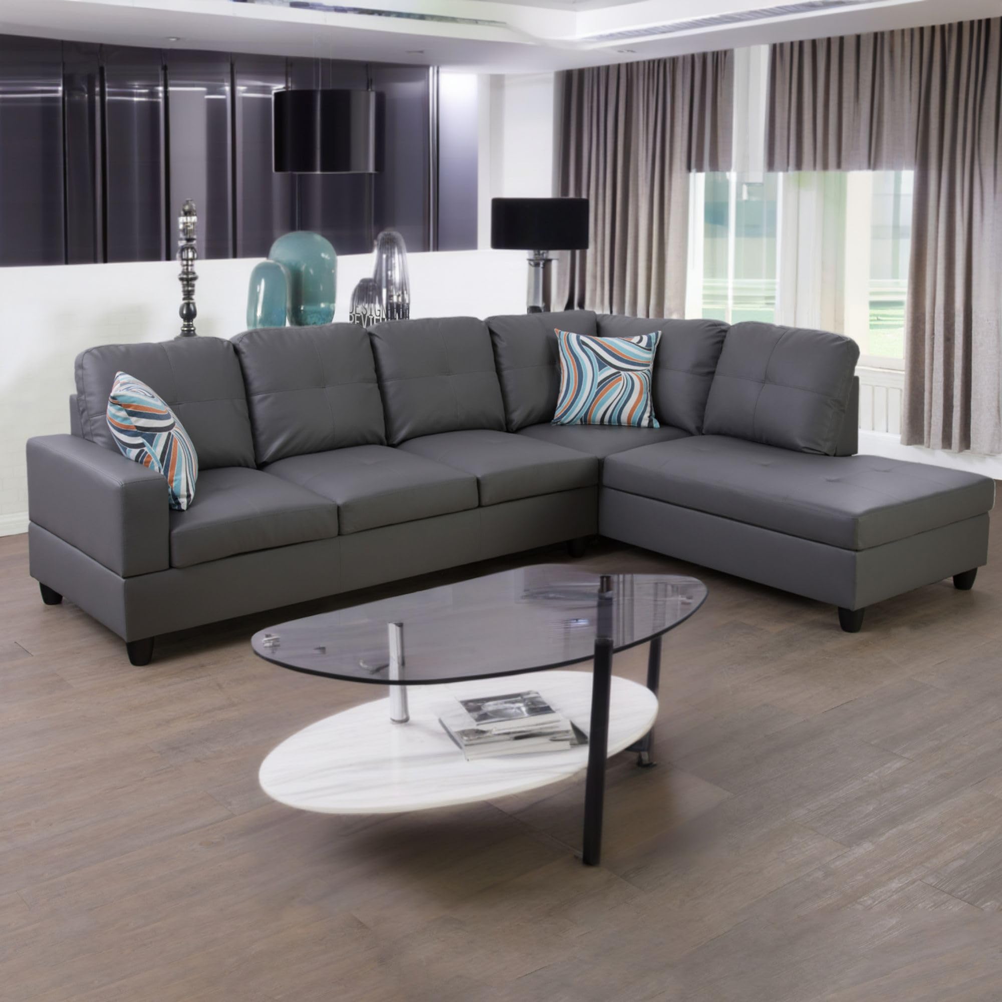 NicBex MZX-Niki-SF-00331-LWJ Sectional, Right Chaise, Dark Grey