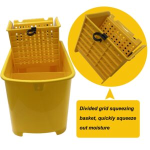 HQHAOTWU Mop Bucket Thickened Plastic Extrusion Water Bucket 20L Commercial Mop Extrusion Water Bucket Yellow Wastewater Separation Draining Bucket with Universal Castors Handle Drainage Outlet