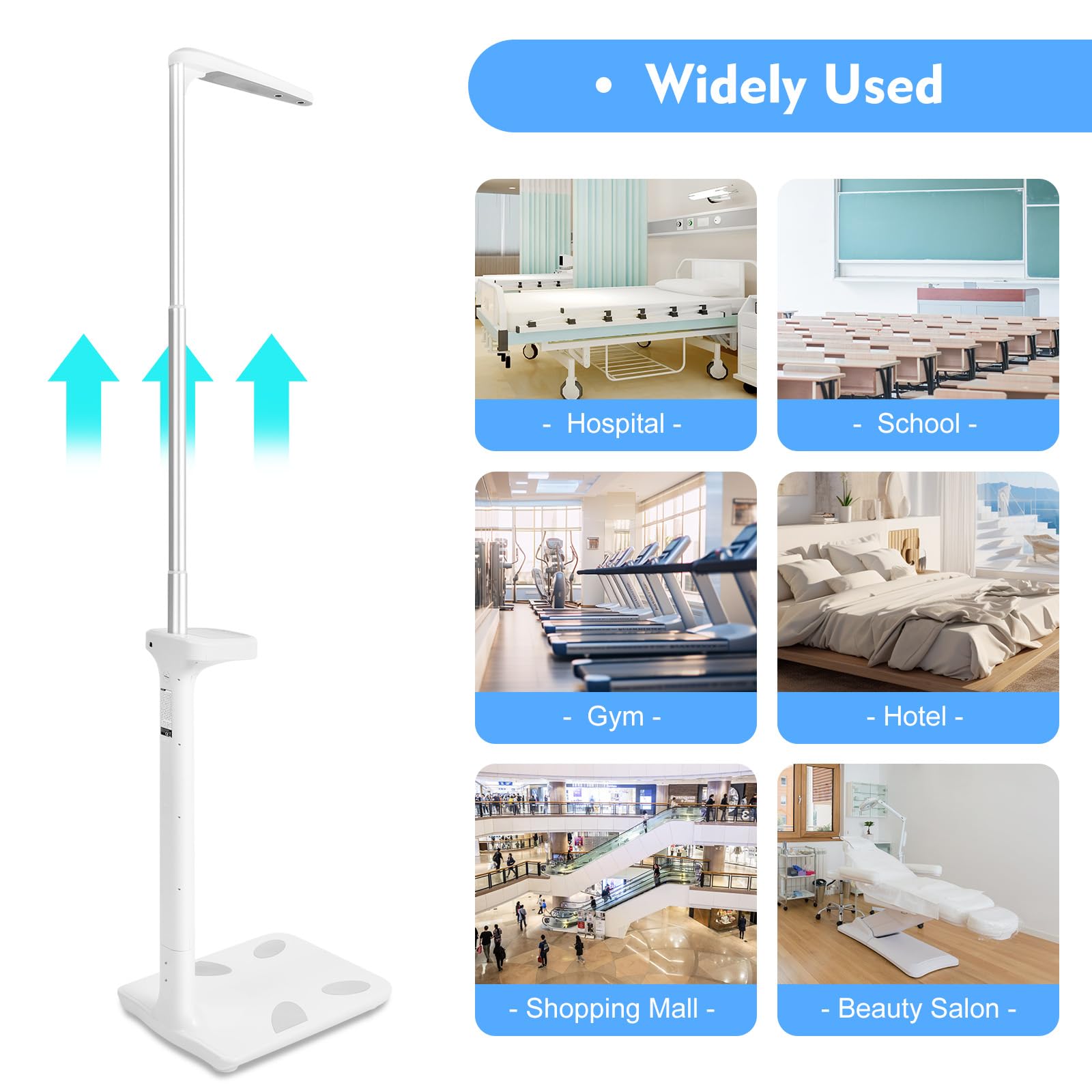 Ultrasonic Height and Body Fat Analyser 440 lbs Floor Standing Multifunction LCD Display Medical Electronic Height Body Mass Index BMI Measuring Scale for Clinic Doctors Physicians Schools