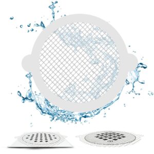 50 pack disposable shower drain hair catcher mesh stickers, flycoco screen for shower drain hair trap anti-blockage, for bathroom, laundry room, bathtub, kitchen, sink, drain, 3.5 inch - round