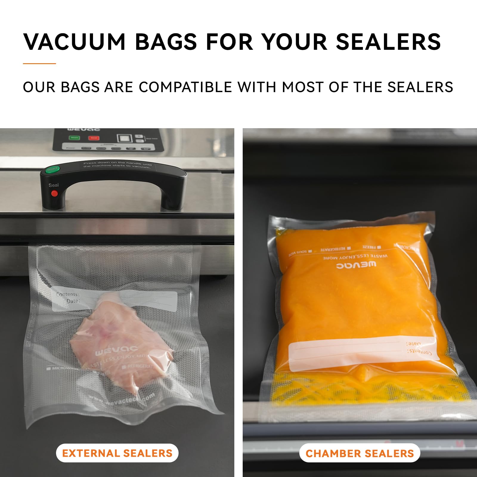 8" x 12" Precut Vacuum Sealer Bags, 200 Count, Includes 5 Liquid Block Bags & 5 Bone Guard Pieces, Heavy Duty for Food Storage, Sous Vide & Meal Prep, Wevac