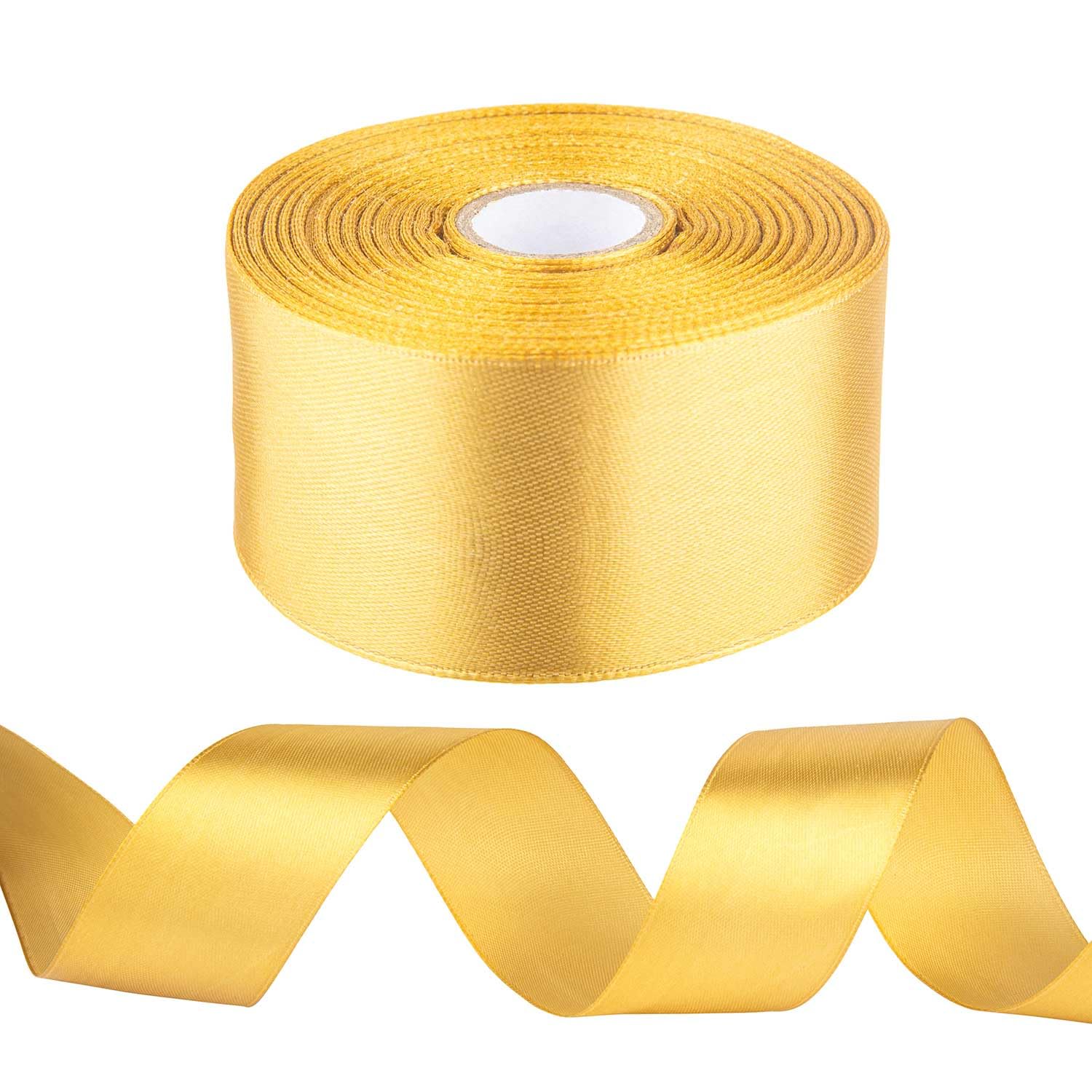 1-1/2 inch Gold Ribbon for Gift Wrapping, Satin Fabric Ribbon for Crafts, Christmas Tree, Valentines, Bows Bouquet, Floral, Hair Birthday Decoration 25 Yards