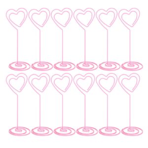 jwthee 12pcs table number holders, 4.1 inch place card holders, photo holders for tables, pink love heart place card holder for wedding anniversary birthday party