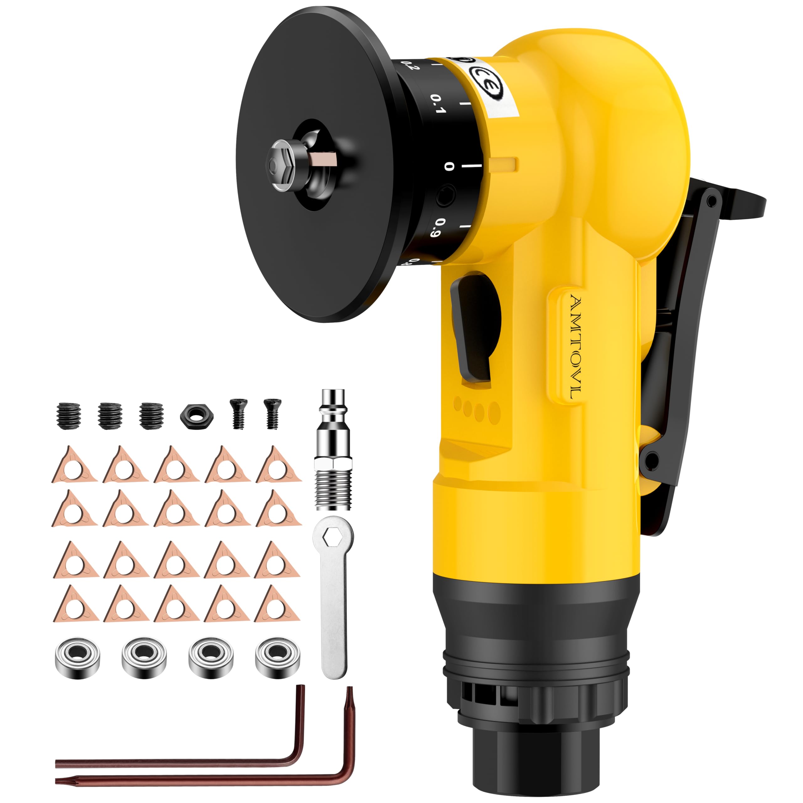 AMTOVL Air Chamfer Tool, Mini Pneumatic Chamfering Machine, 30000 RPM Pneumatic Chamfering Tool, 45 Degree Air Beveling Machine with 1/4 Inch Air Inlet for Metal, Wood, Acrylic Deburring and Trimming