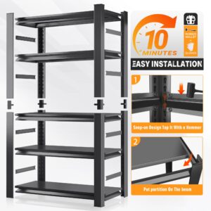 ErgoNova 78" H Garage Shelving,3500LBS Heavy Duty Garage Storage Shelves,Adjustable 5-Tier Metal Shelving Unit,for Garage Warehouse Basement Industrial Utility Racks,18" D X 47.24" W X 78" H,Black