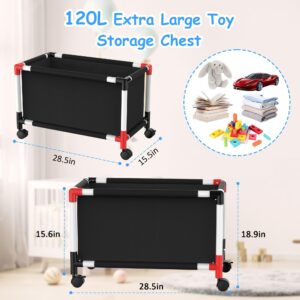 Extra Large Toy Box, Toy Chest Storage Organizers with 360° Wheels, 120L Oxford Toy Storage Boxes for Kids, Home Storage Organizer for Bedroom Living Nursery, 28.4 x 15.4 x19 Inches