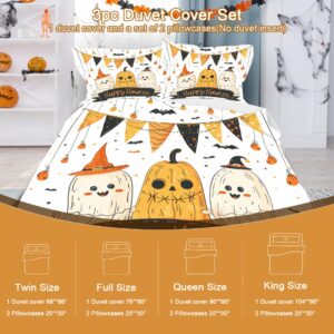 DiuuDi Halloween Duvet Cover King Size 3D Printed White Background Duvet Cover Set Halloween Pumpkin Ghost Spider Web Festival Gift Comforter Cover Cozy Quilt Cover with 2 Pillowcases