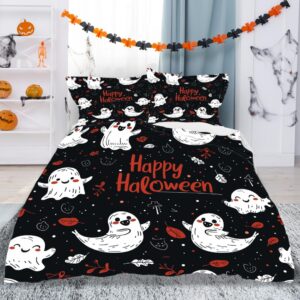 diuudi halloween ghost duvet cover full size 3d printed black duvet cover set happy halloween ghost festival gift comforter cover cozy quilt cover with 2 pillowcases