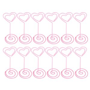 Jwthee 12PCS Table Number Holders, 4.1 Inch Place Card Holders, Photo Holders for Tables, Pink Love Heart Place Card Holder for Wedding Anniversary Birthday Party