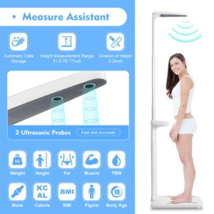 Ultrasonic Height and Body Fat Analyser 440 lbs Floor Standing Multifunction LCD Display Medical Electronic Height Body Mass Index BMI Measuring Scale for Clinic Doctors Physicians Schools