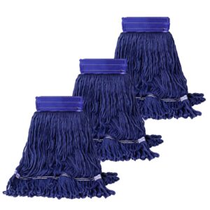 3 pack heavy duty commercial mop head replacement for floor cleaning, wet industrial cotton looped end string cleaning mop head refill for home/industrial/commercial cleaning (blue)