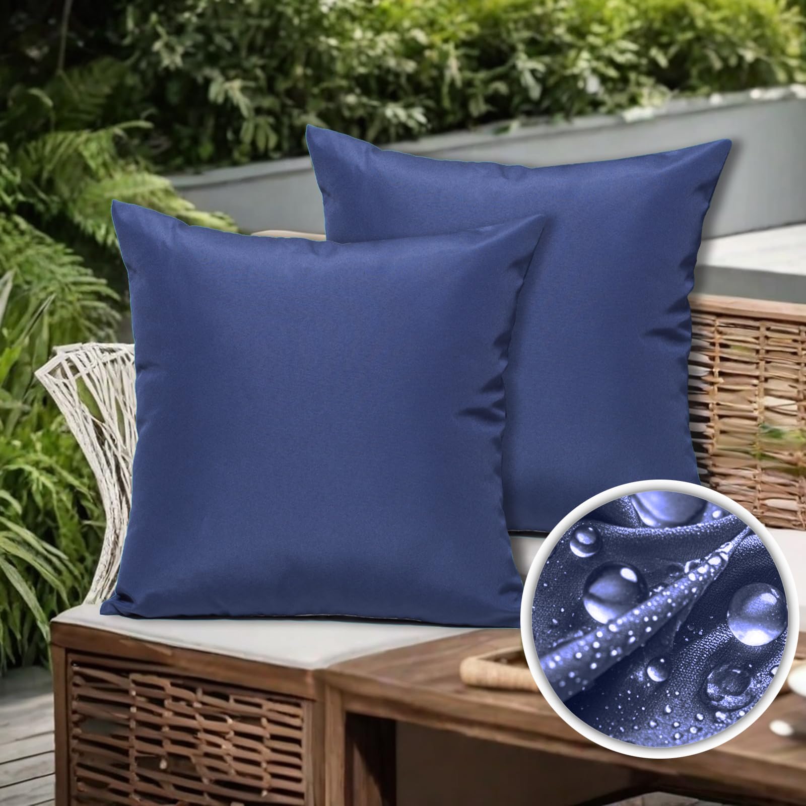 SUSIE'S GARDEN Outdoor Waterproof Throw Pillow Covers 18x18 Set of 2 Decorative Navy Patio Furniture Cushion Covers Outside Decor for Couch Garden Bench Tent Balcony Sofa