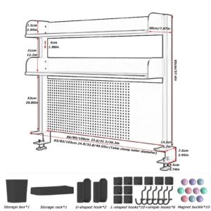 Multipurpose Countertop Hutch Bookshelf, Desk Shelf Storage Rack, Clamp On Desk Organizer Shelf, Desk Extender Pegboard Workstation, Privacy Panel for Gaming Desk, Metal Desktop Display Rack(White,100