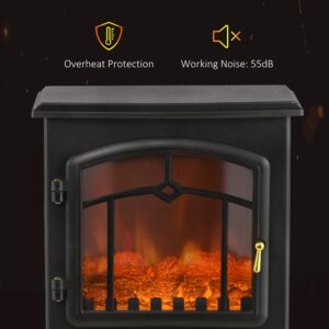 HOMCOM Electric Fireplace Stove, 22" Freestanding Fireplace Heater with 3-Sided Realistic Flame, Overheating Protection, Adjustable Temperature, Portable, 750W/1500W, Black