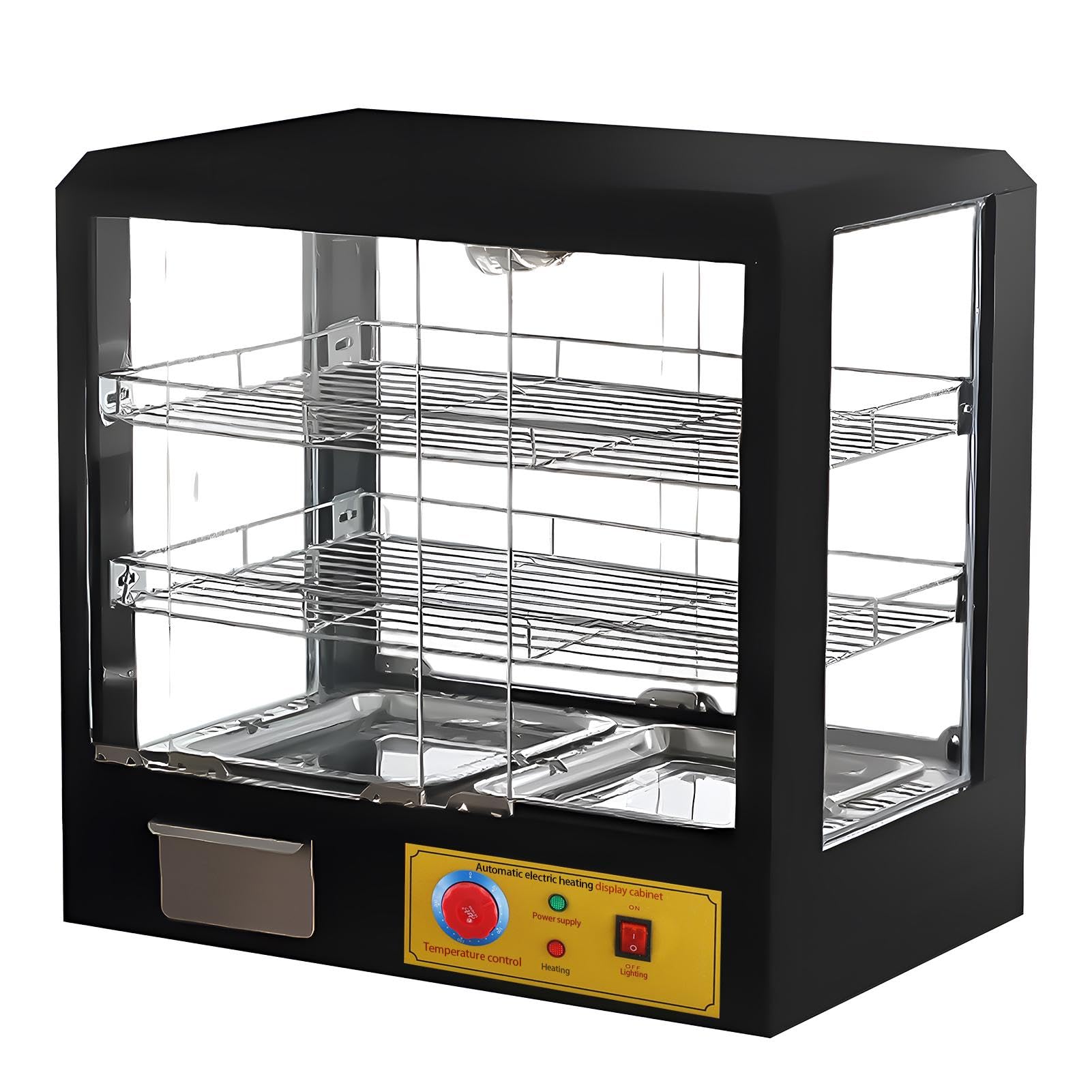 3-Tier Food Warmer, Commercial Food Warmer Display Electric Countertop Food Pizza Warmer with LED Lighting Removable Shelves Glass Door, Pastry Display Case for Buffet Restaurant 500w