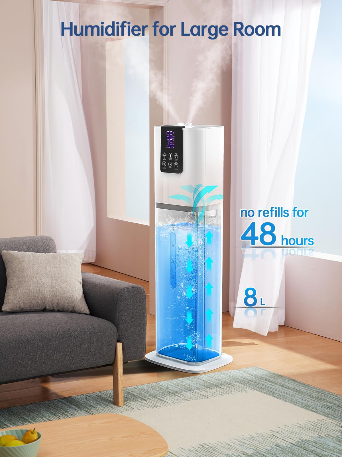 Smart Humidifiers for Bedroom Large Room,(8L) 2.1Gal Cool Mist Top Fill Diffuser Ambient Light, WIFI App & Remote Control, 3 Mist Modes, 12H Timer, 35dB Quiet Humidifier for Home Office Plant