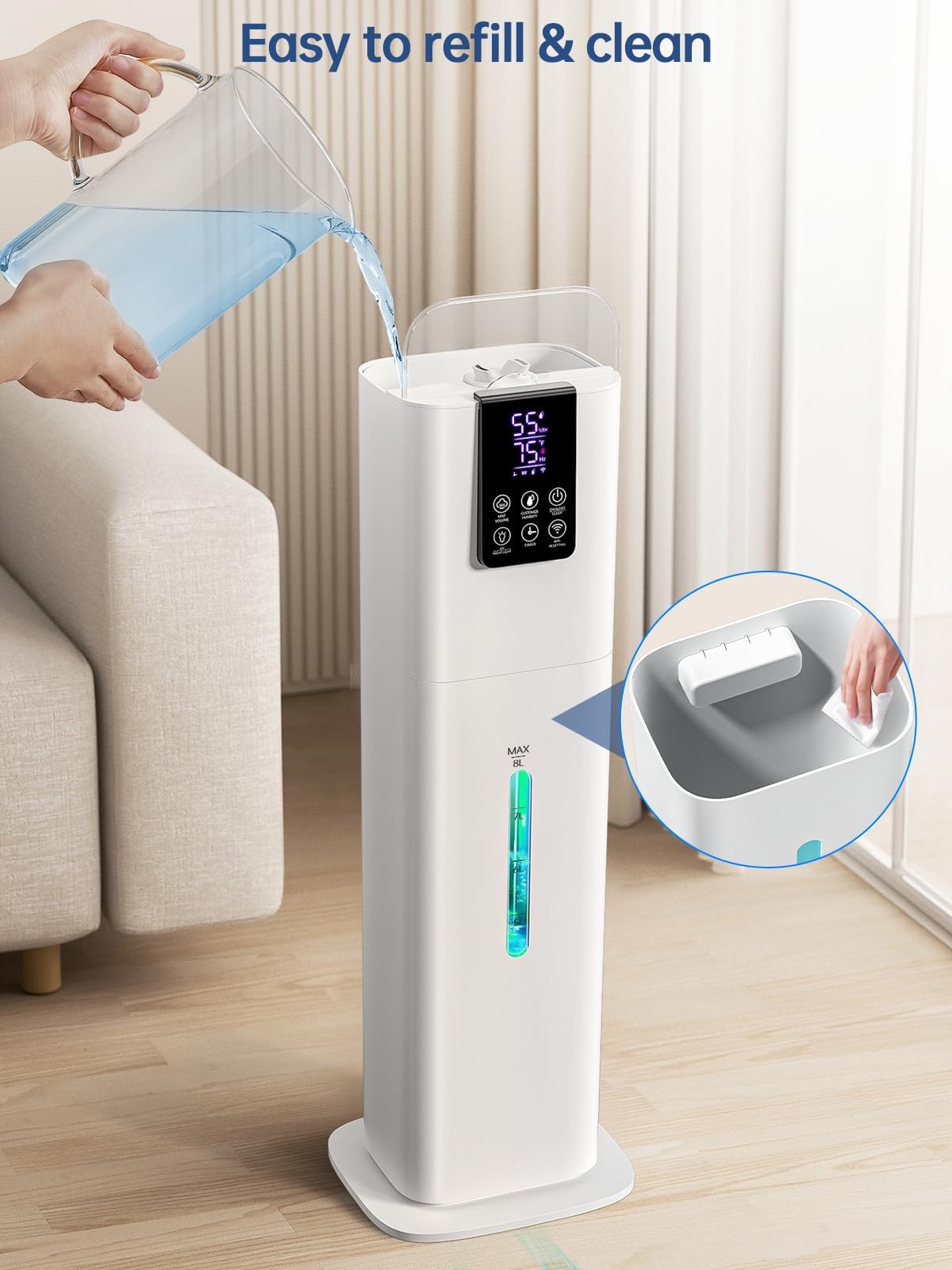 Smart Humidifiers for Bedroom Large Room,(8L) 2.1Gal Cool Mist Top Fill Diffuser Ambient Light, WIFI App & Remote Control, 3 Mist Modes, 12H Timer, 35dB Quiet Humidifier for Home Office Plant