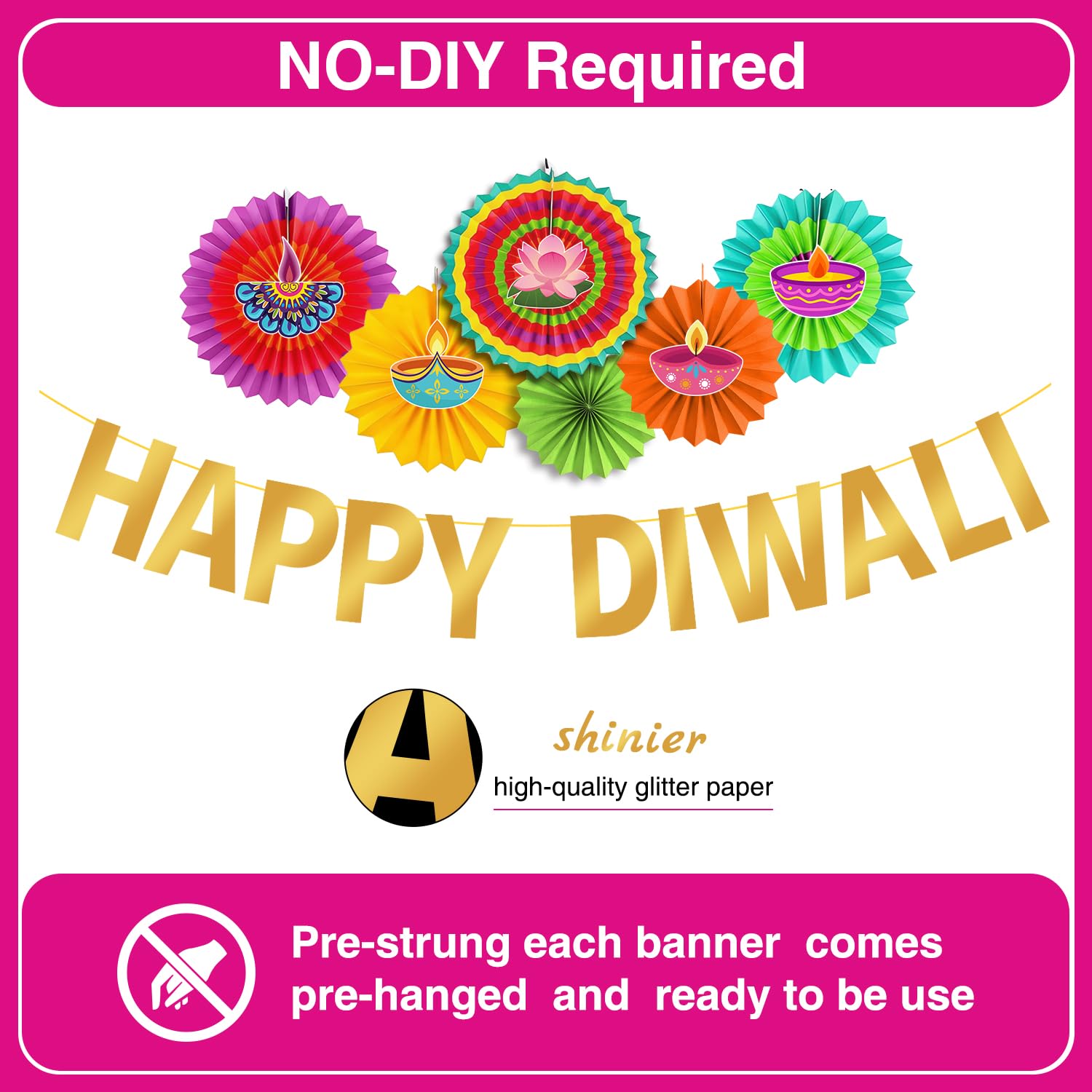 Diwali Decorations Happy Diwali Banner for Home Hanging Paper Fan with Swirls Indian Themed Party Supplies Festival of Lights Party Decor