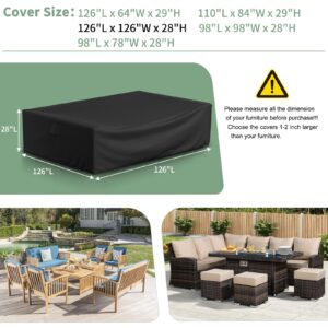 Patio Furniture Covers, Outdoor Furniture Cover Waterproof, Heavy Duty 600D Oxford, Outdoor Sectional Sofa Set Covers, Square Patio Covers for Outdoor Furniture Set, 126" L x 126" W x 28" H